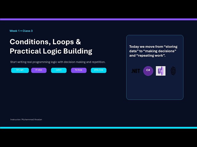 C# Conditions, If Else, Switch & Loops | .NET Course Class 3 | Beginner Logic Building