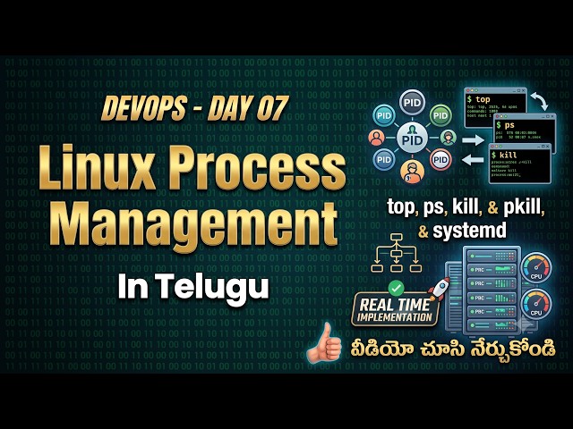 Linux Process Management in Telugu 🔥 | ps, top, kill, pkill & htop| DevOps Day 07