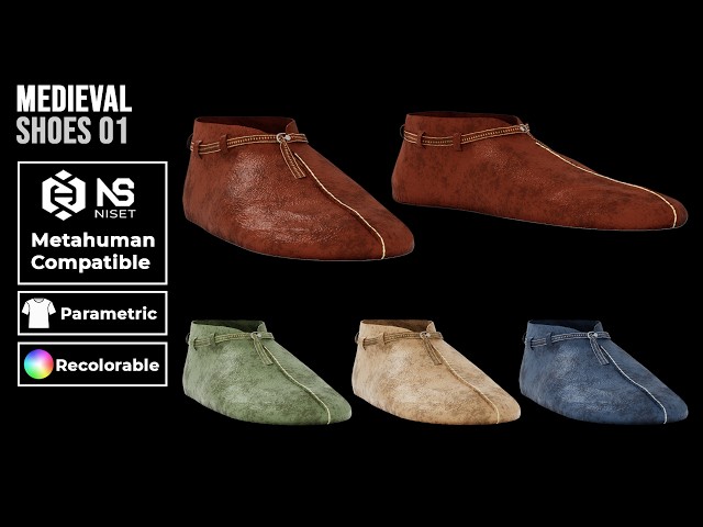 Medieval Shoes 01 – Recolorable Parametric Footwear for Metahuman MH UE5 MHPKG