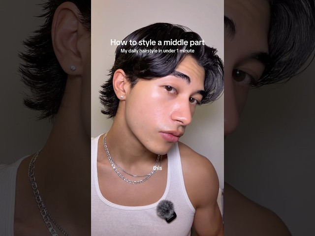 Here’s a hair tutorial for my classic middle part 🫶#mensgrooming #menshairstyle #model #grwm