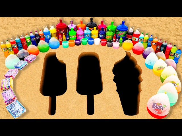 Experimento: Tres agujeros gigantes de helado hechos con globos grandes de refrescos y Orbeez de ...