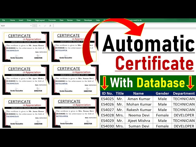 Automatic Certificate using EXCEL Data | Certificate in Excel | Advance Excel