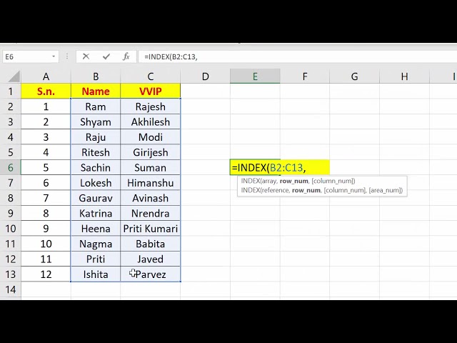 Index formula in Microsoft Excel@COMPUTEREXCELSOLUTION