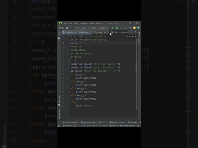 PYTHON CALCULATOR UNDER 1 MINUTE#shorts #subscribe #viral #trending #pythonprogramming #Mr.Abhishek