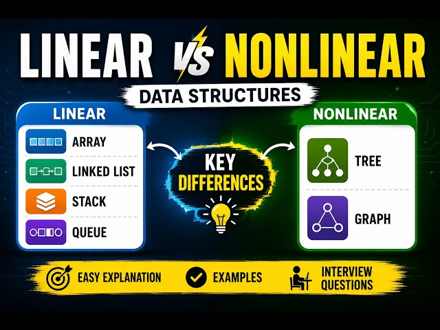 Linear vs Nonlinear Data Structures | Complete Explanation with Examples | DSA Tutorial