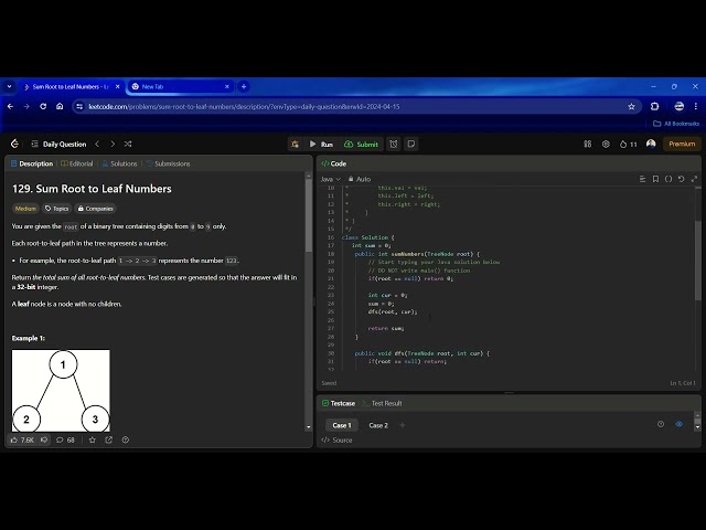 Today LEETCODE Daily Solution in JAVA  (Sum root to the leaf number)15/04/24 #youtube #leetcode