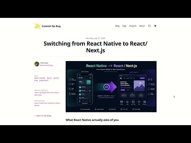Switching from React Native to React/NextJs