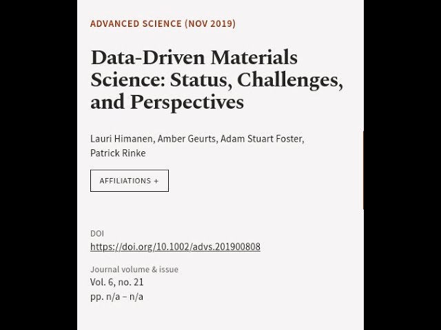 Data‐Driven Materials Science: Status, Challenges, and Perspectives | RTCL.TV