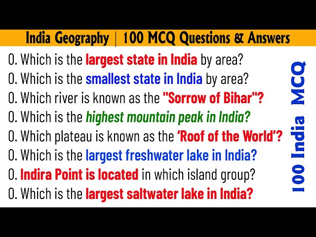 India Geography GK | 100 MCQ Questions & Answers | Geography of India for Competitive Exams #gk