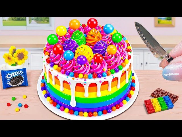 Pink Rainbow Fondant Cake ❤️ 100+ How To Make Miniature Cake 🍰 Unbox Overworld