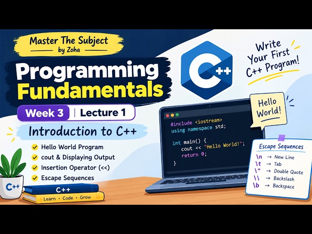 Programming Fundamentals | Week 3 | L1 | Introduction to C++ | Hello World, cout & Escape Sequences