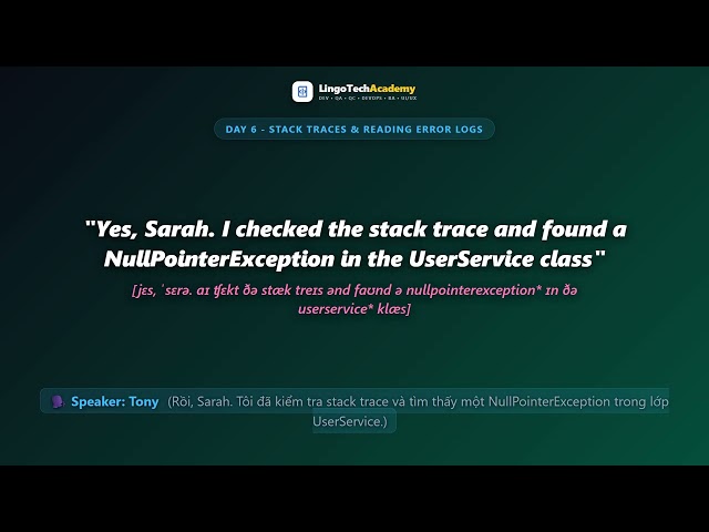 🚀 Day 6 - Stack Traces & Reading Error Logs | English for Software Engineers