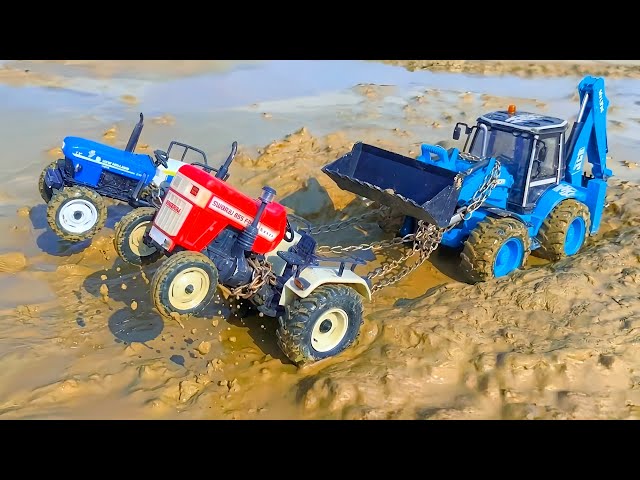 JCB 5CX Muddy Accident Pulling Out Hindustan Tractor Swaraj Tractor? Tractor Cartoon | Jcb Cartoon