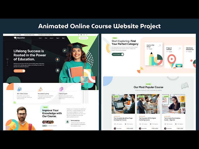 Landing Page HTML CSS JavaScript 🔥 | Animated Online Course Website Project