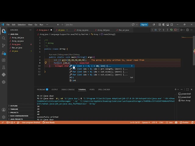 ● Array java   java dsa   Visual Studio Code 2026 07 11 13 01 48