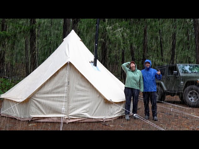 Rainy Winter Camping With My Wife In A Huge Hot Tent