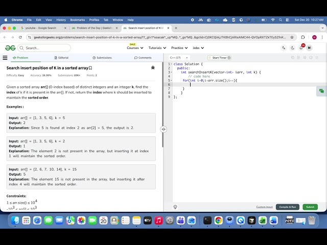 POTD 20 Dec 2025 Search insert position of K in a sorted array