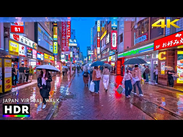 Japan: Tokyo Shibuya to Harajuku, Rainy Night Walking Tour • 4K HDR