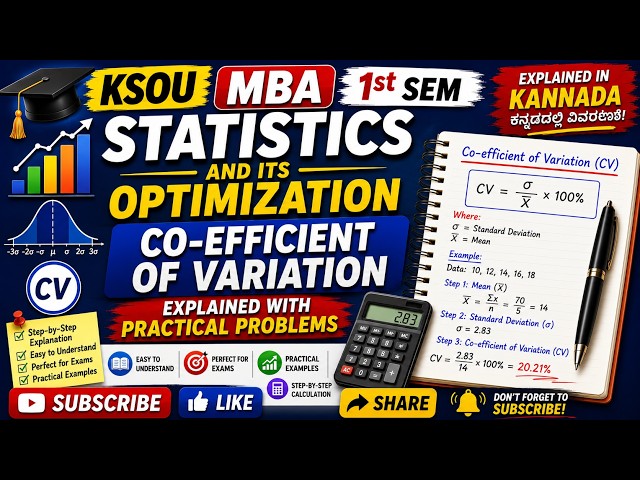 KSOU MBA 1st Sem | Statistics | Coefficient of Variation Explained with Practical Problems | Kannada