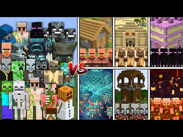 ALL MOBS vs ALL MINECRAFT STRUCTURES in Minecraft Mob Battle