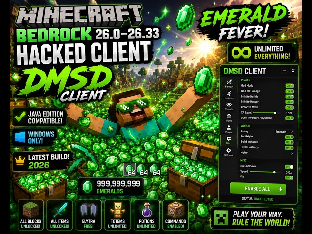 Minecraft Bedrock 26.0–26.33 Hacked Client (DMSD) | Java Edition Compatible | Windows | Latest Build
