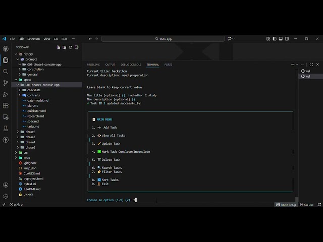 Hackathon II Phase 1: AI-Powered Todo Console App with Spec-Driven Development | Python + Rich UI