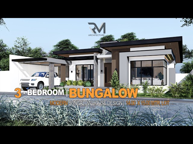 SMALL HOUSE DESIGN | 14.00 x 15.00 mtr. lot | 3 - BEDROOM BUNGALOW WITH POOL |MODERN HOUSE DESIGN