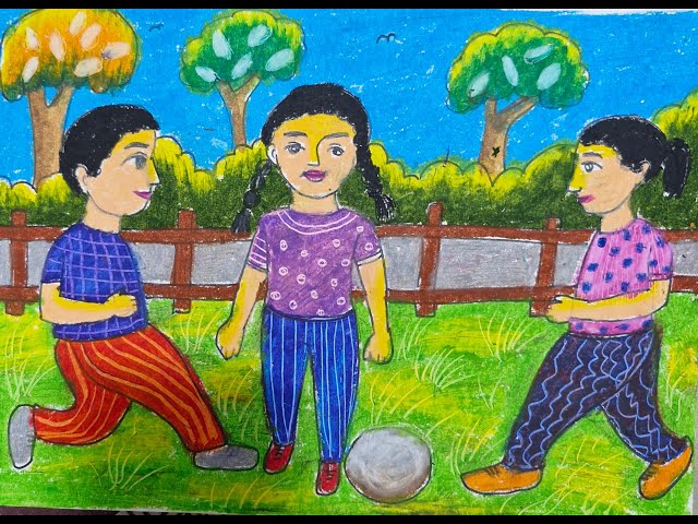 Video 19: For Kids, Easy way to colour "Children playing Football" आसान चित्रकारी हिंदी में सीखें