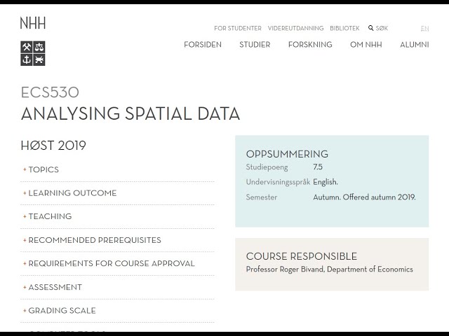 Roger Bivand: Analysing spatial data (ECS530 05)