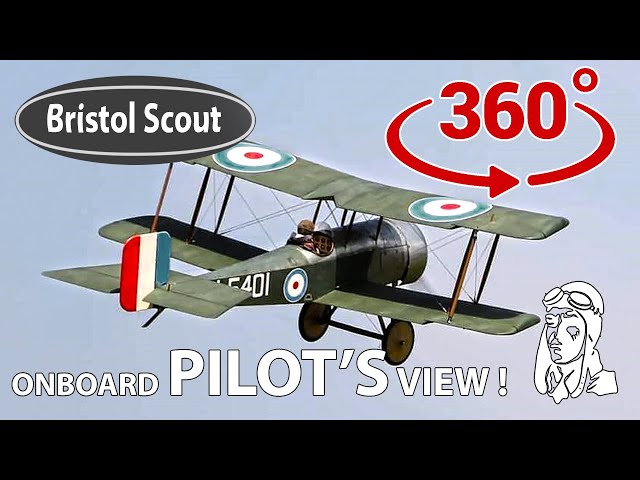 360° VR Video | cam on 1/3 scale RC Bristol Scout airplane | Royal air force biplane