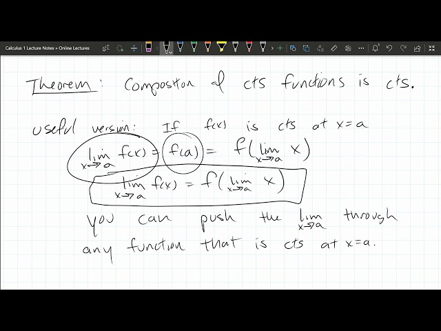 Calculus 1 Lecture = 2.4 Continuity = Passing Limit Through Continuous Functions