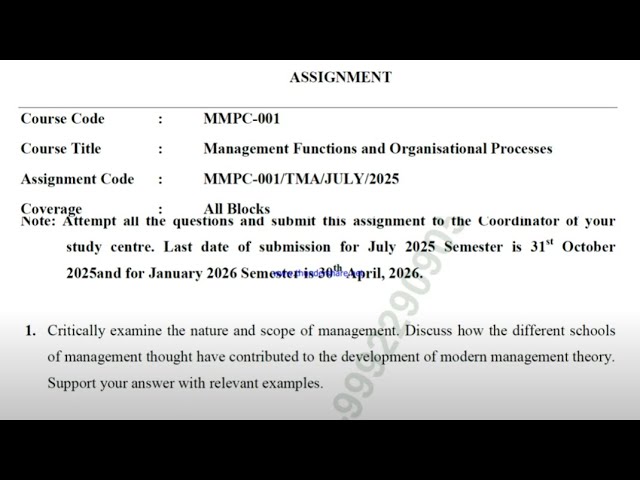IGNOU MMPC-001 Solved Assignment July 2025 Jan 2026 [FREE] PDF || IGNOU MBA || Management Functions
