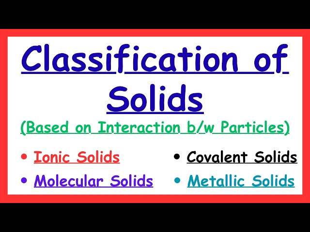 Classification of Solids | Ionic Covalent Molecular & Metallic |#Chemclasses-23