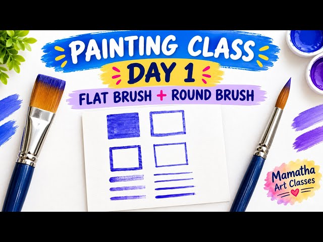 Painting Classes Day 1 | How to Use Flat Brush & Round Brush | Beginners @Mamatha_artverse 