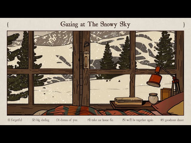 lying in a warm blanket, gazing at the snowy sky in winter