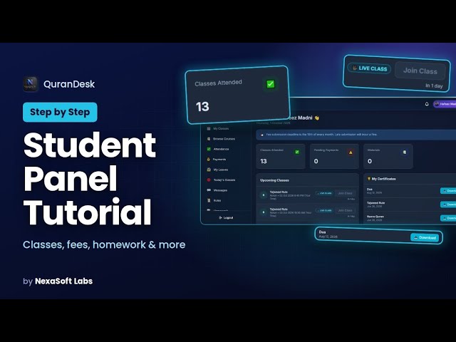 Student Panel Complete Tutorial | Online Quran Academy | NexaSoft Labs