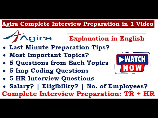 🔥Agira Technologies Last min Interview Preparation (TR + HR) | 5 Imp Questions from Each Topics?