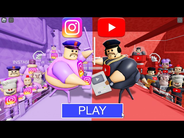 INSTAGRAM Team Vs YOUTUBE Team in BARRY'S PRISON RUN! New Scary Obby (#Roblox)