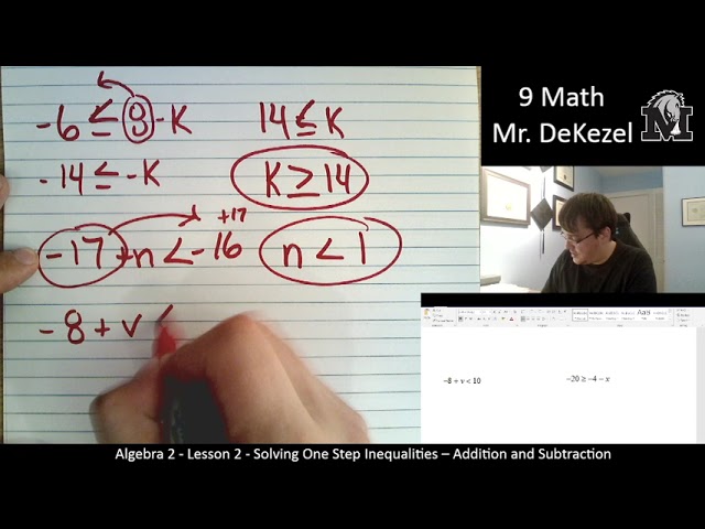 Lesson 2 - Solving One Step Inequalities – Addition and Subtraction