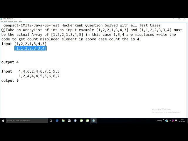 Genpact-CMITS-GS Test HACKER RANK 2021 | JAVA | PROBLEM SOLVING