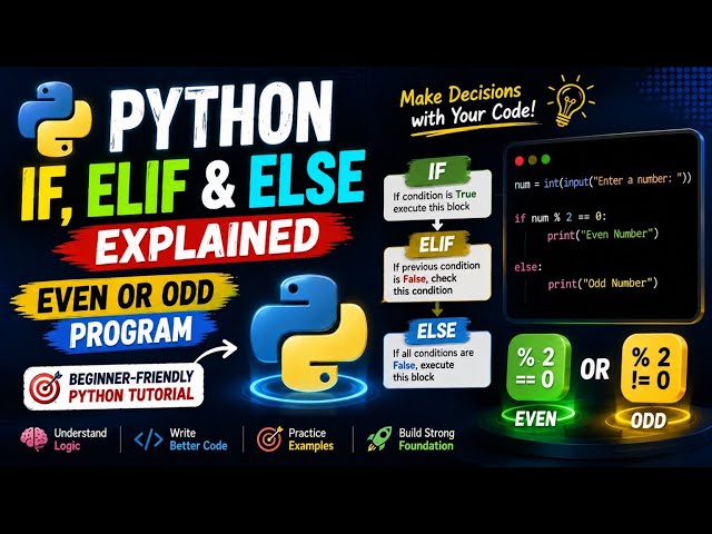 Python If, Elif & Else Explained. Python Even and Odd Program. Beginner-Friendly Python Tutorial.
