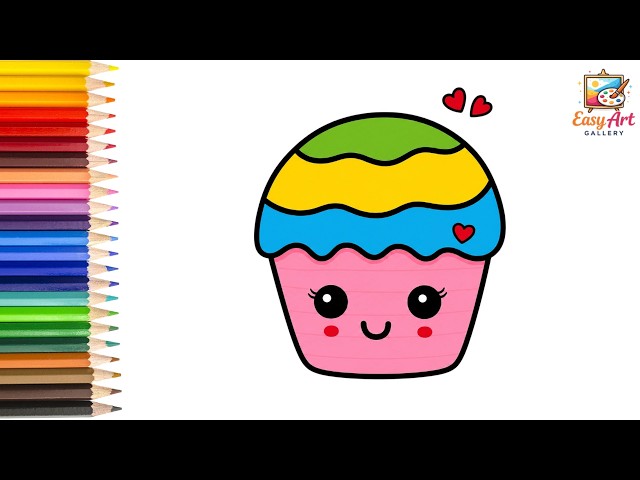 How to Draw a Cute Cupcake 🧁💖 | Easy Kawaii Cupcake Drawing Step by Step
