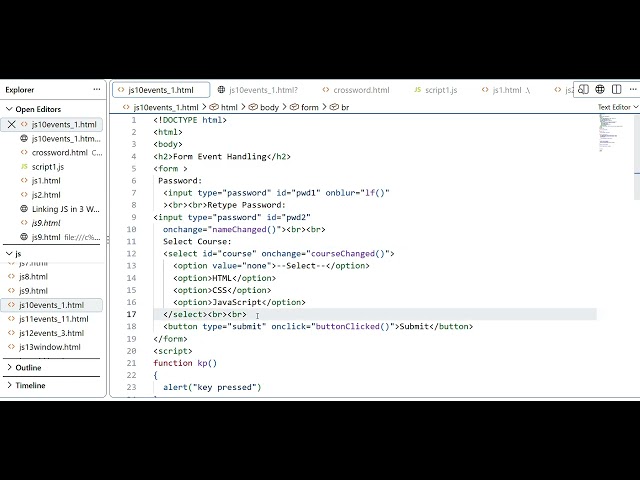 JavaScript Form Event Handling | onblur, onchange & onclick Events