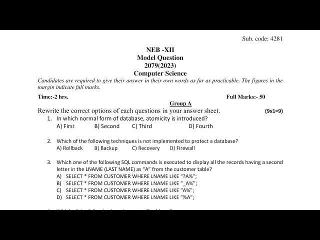 Class 12 Computer Science Model Question Solution 2023 (2079/2080)