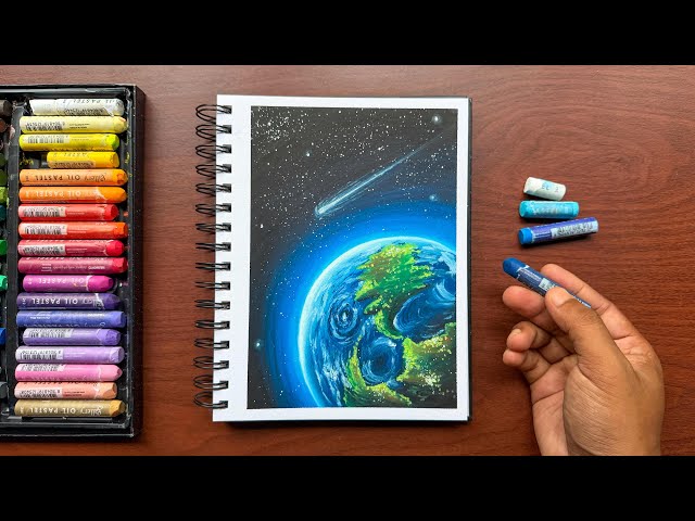 How to Draw Earth from Space with Oil Pastel | Step by Step Tutorial