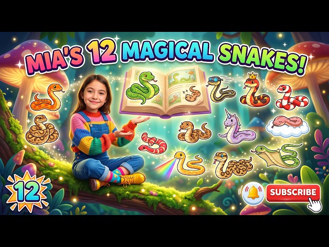 12 Magical Snakes for Kids! 🐍 Learn Snakes with Mia! | Cute Animal Video