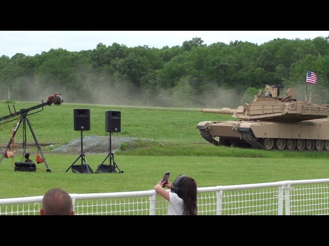 M1A2 firing in mid-air at Aberdeen Proving Ground 100th anniversary live fire demo