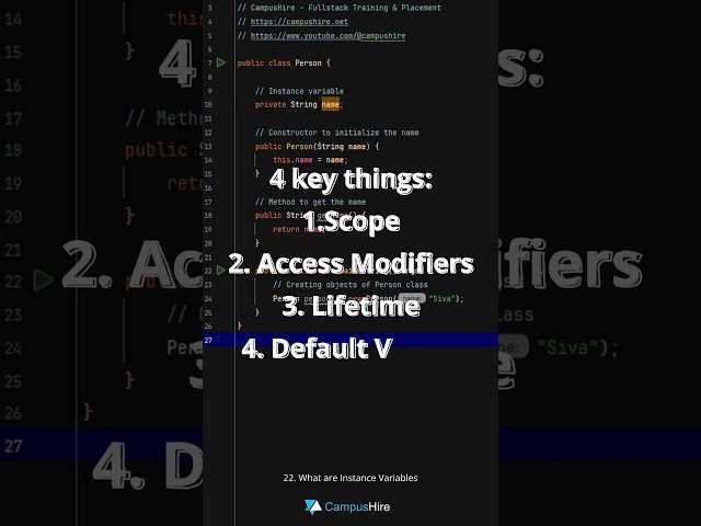 Java IQ #22 - What are Instance Variables #javafullstackdevelopercourse #javainterviewquestions