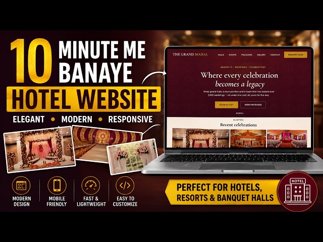 🔥10 Minutes Me Hotel Website Using HTML CSS JS | Modern Responsive Website #hotelwedding #coding