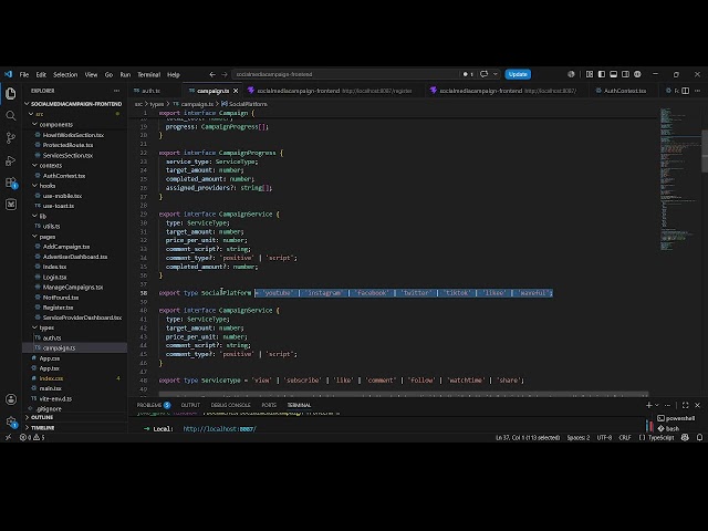 React Typescript Social Media Campaign Application with Advertisement & User Provider engagement(2)